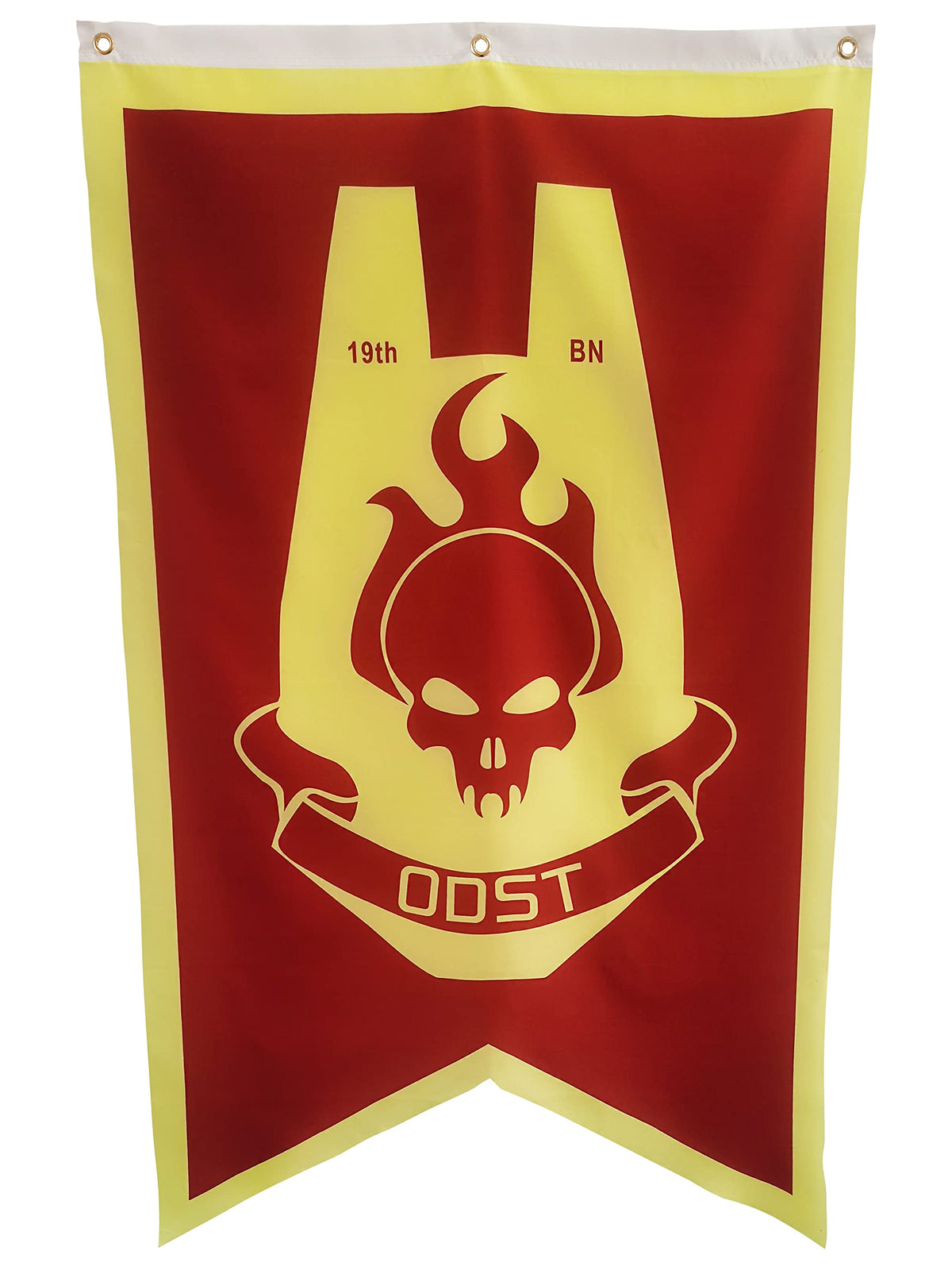 Mintu ODST flag banner front view highlights bold sci-fi design for gaming rooms.