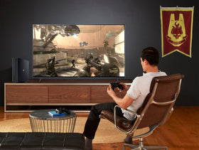 Mintu ODST flag banner wall display in a gaming room creates impact.