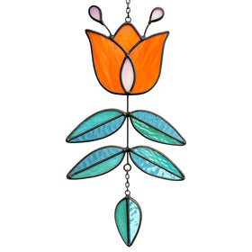MintyWiz Coral Tulip Suncatcher close-up featuring textured glass colors