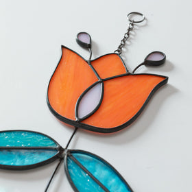MintyWiz stained glass coral flower shows artisan craftsmanship