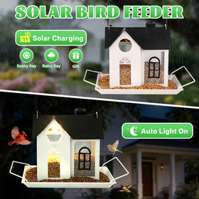 MINWOLF white metal feeder with solar light for convenient night feeding