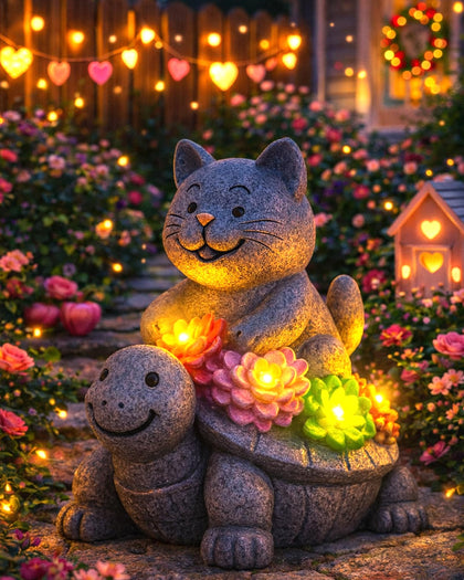 Minyii solar cat-turtle garden statue adds whimsical charm to your patio.