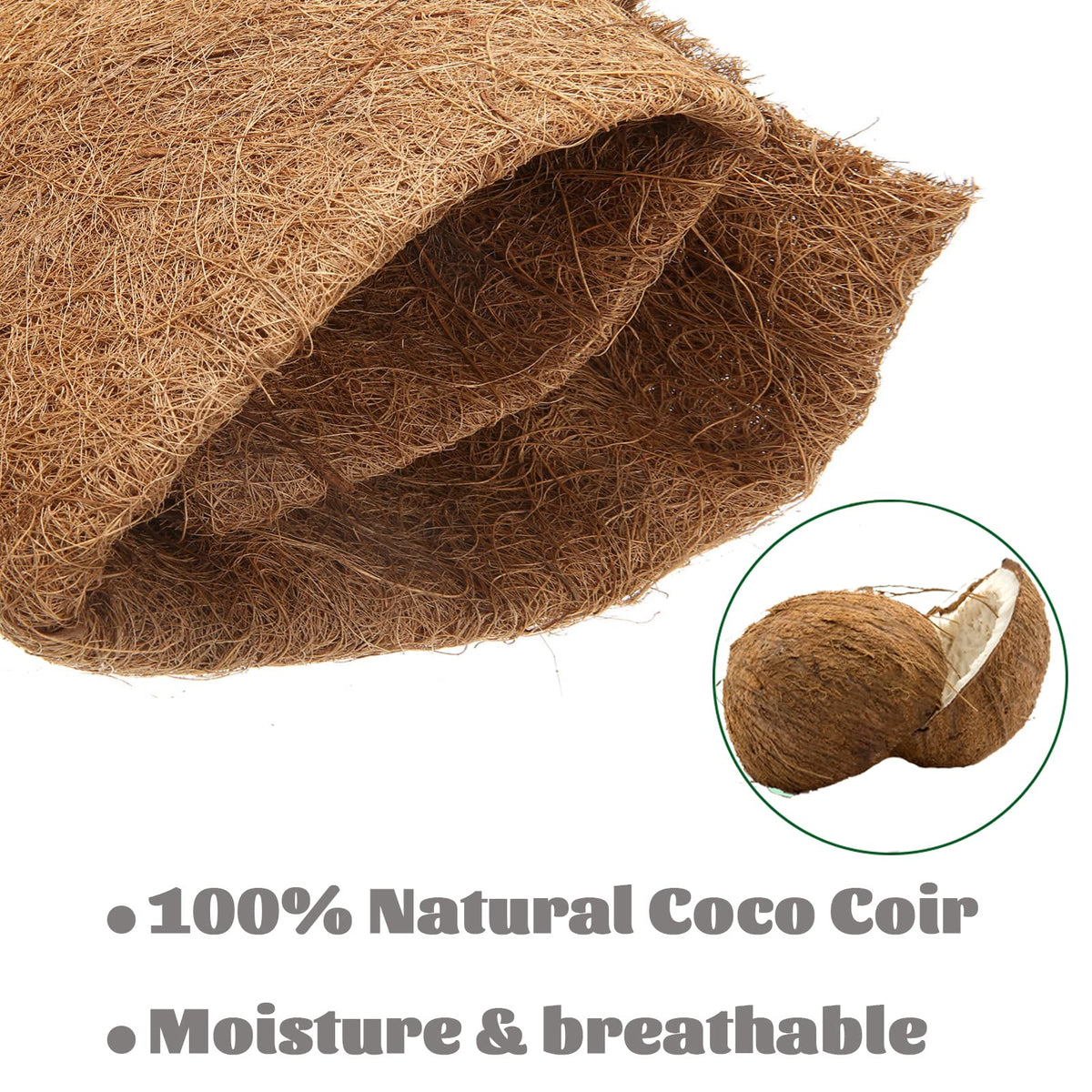 MIOHNAN natural coir liner in hanging baskets improves drainage and airflow.