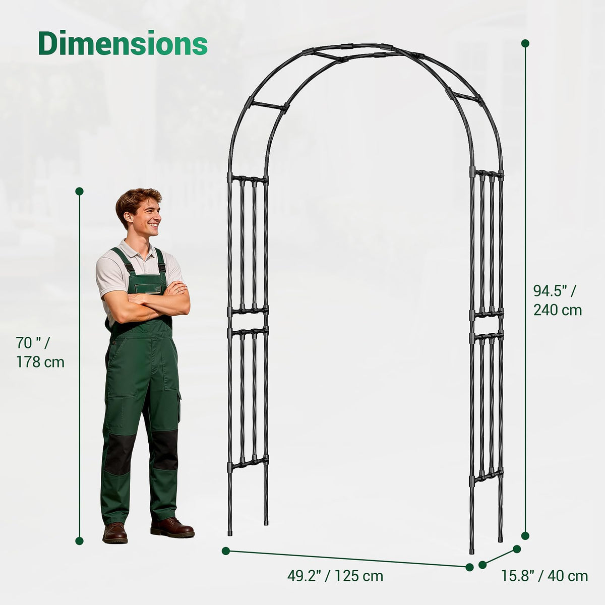 Miory garden arch trellis assembly parts laid out for easy setup.