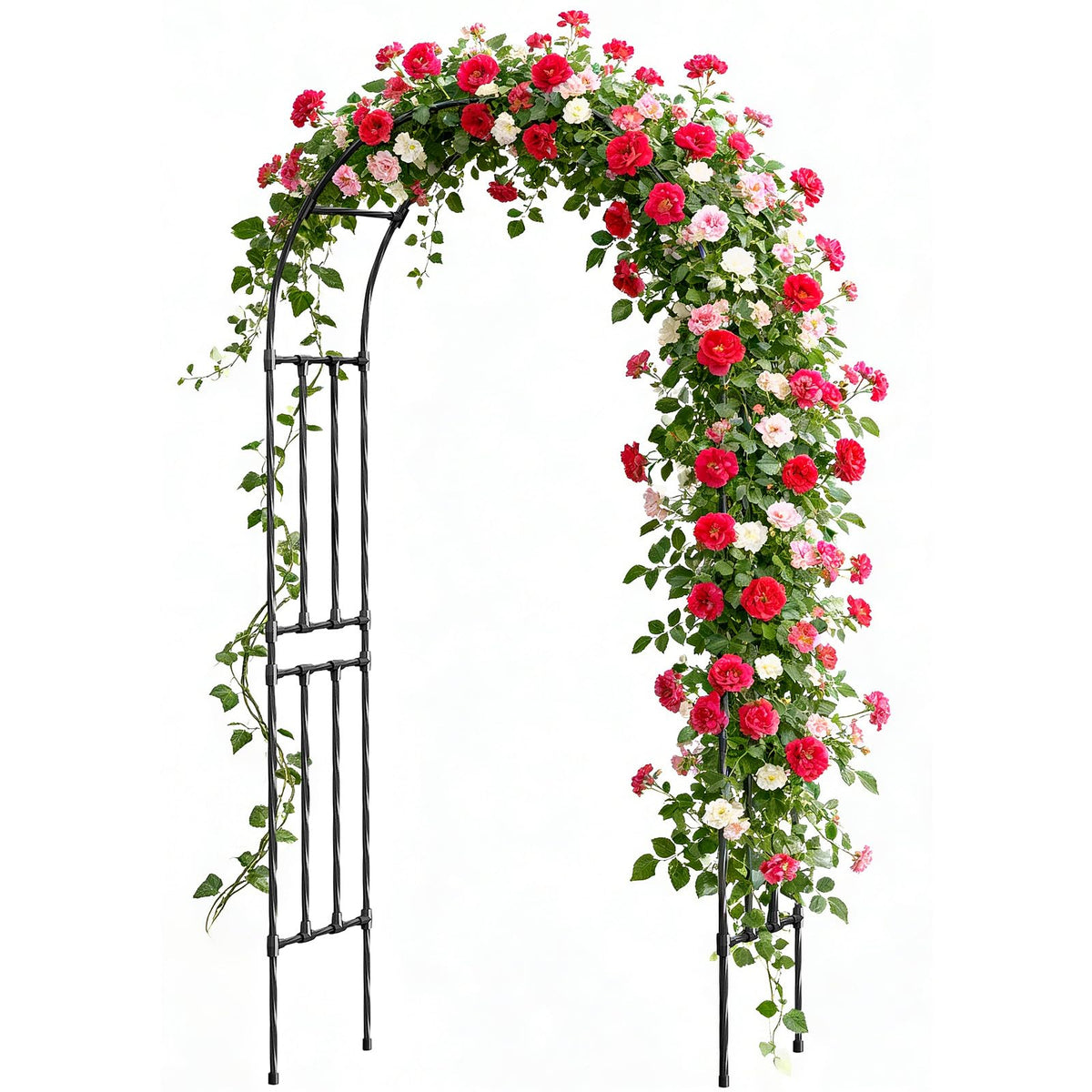 Miory garden arch trellis front view, sturdy steel frame supporting climbing plants.