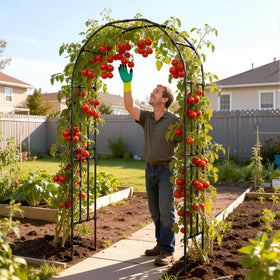 Miory garden arch trellis side view, tall height ideal for vertical gardening.