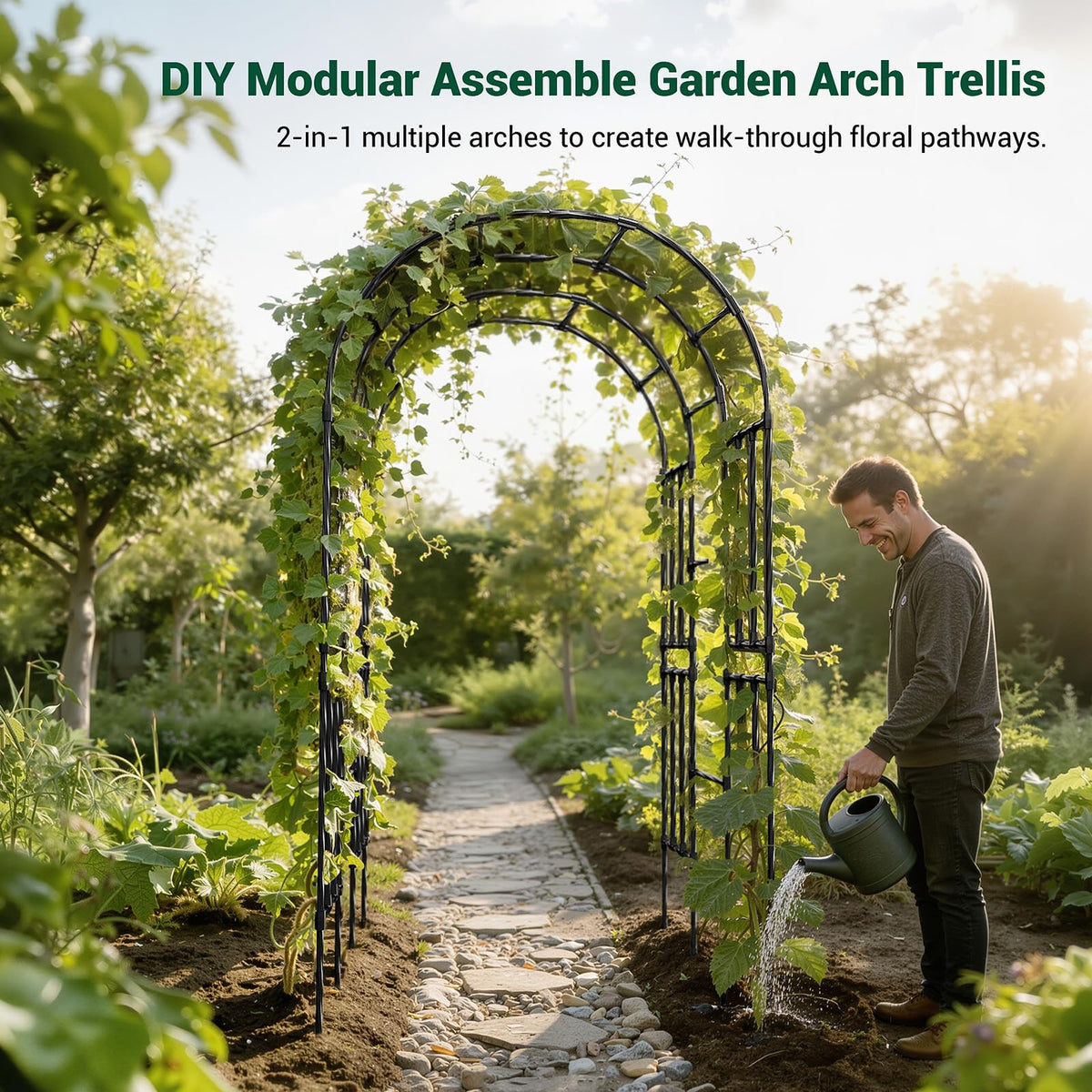 Miory Garden Arch Trellis Steel Arch highlights sturdy construction and durability in any weather.