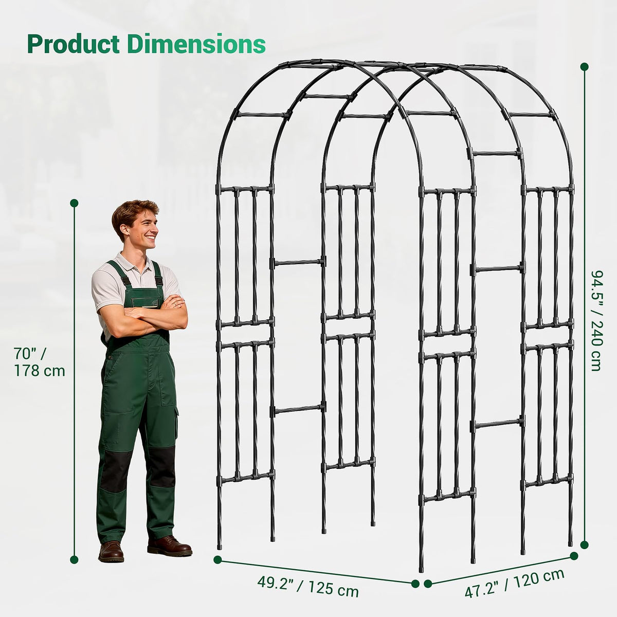Miory Garden Arch Trellis Vertical Growth supports upward training for sun-loving vines.
