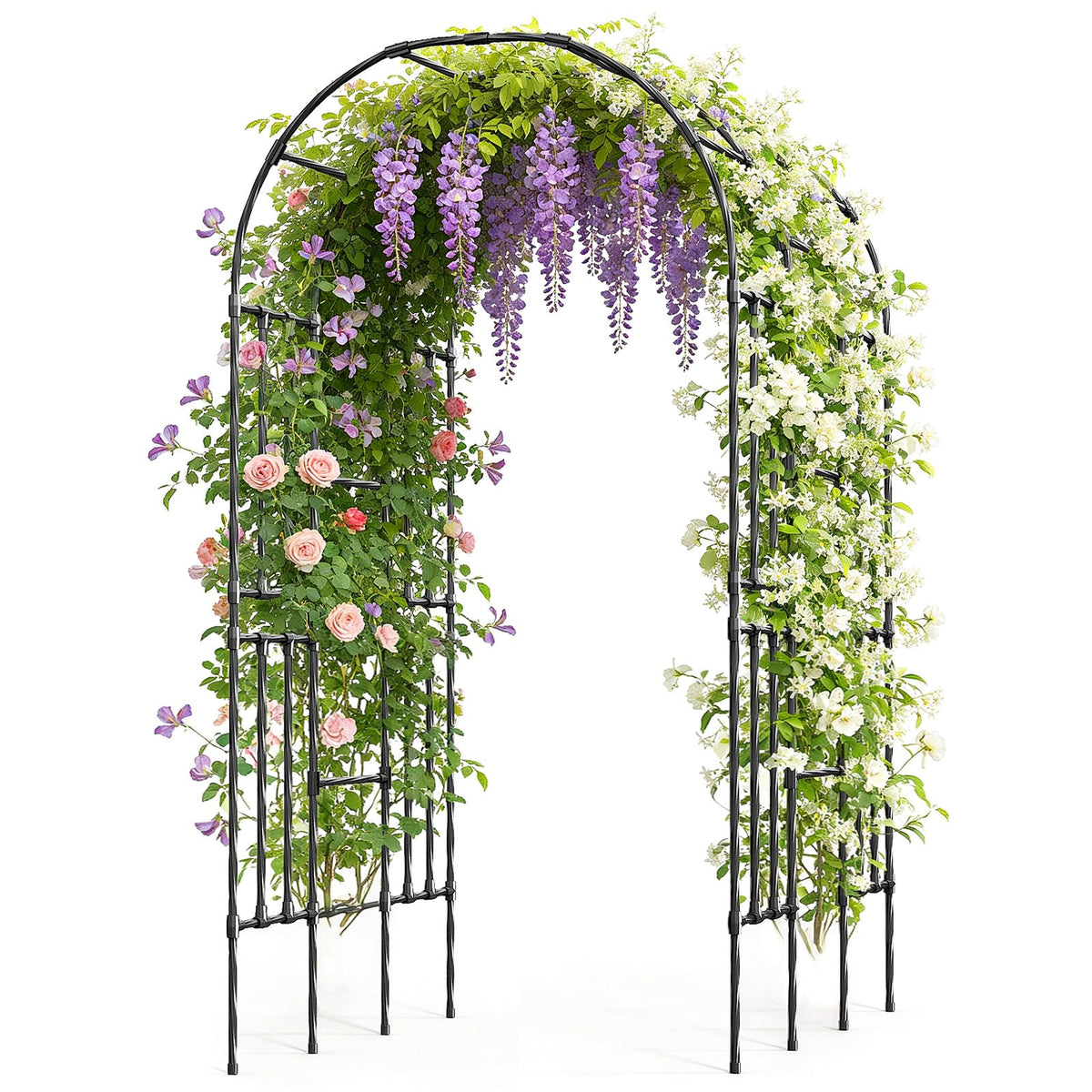 Miory Garden Arch Trellis Walkway creates an elegant garden path for climbing plants.