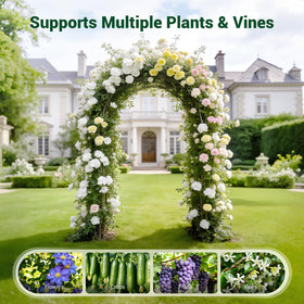 Miory garden arch trellis wind-resistance shown by reinforced arch.