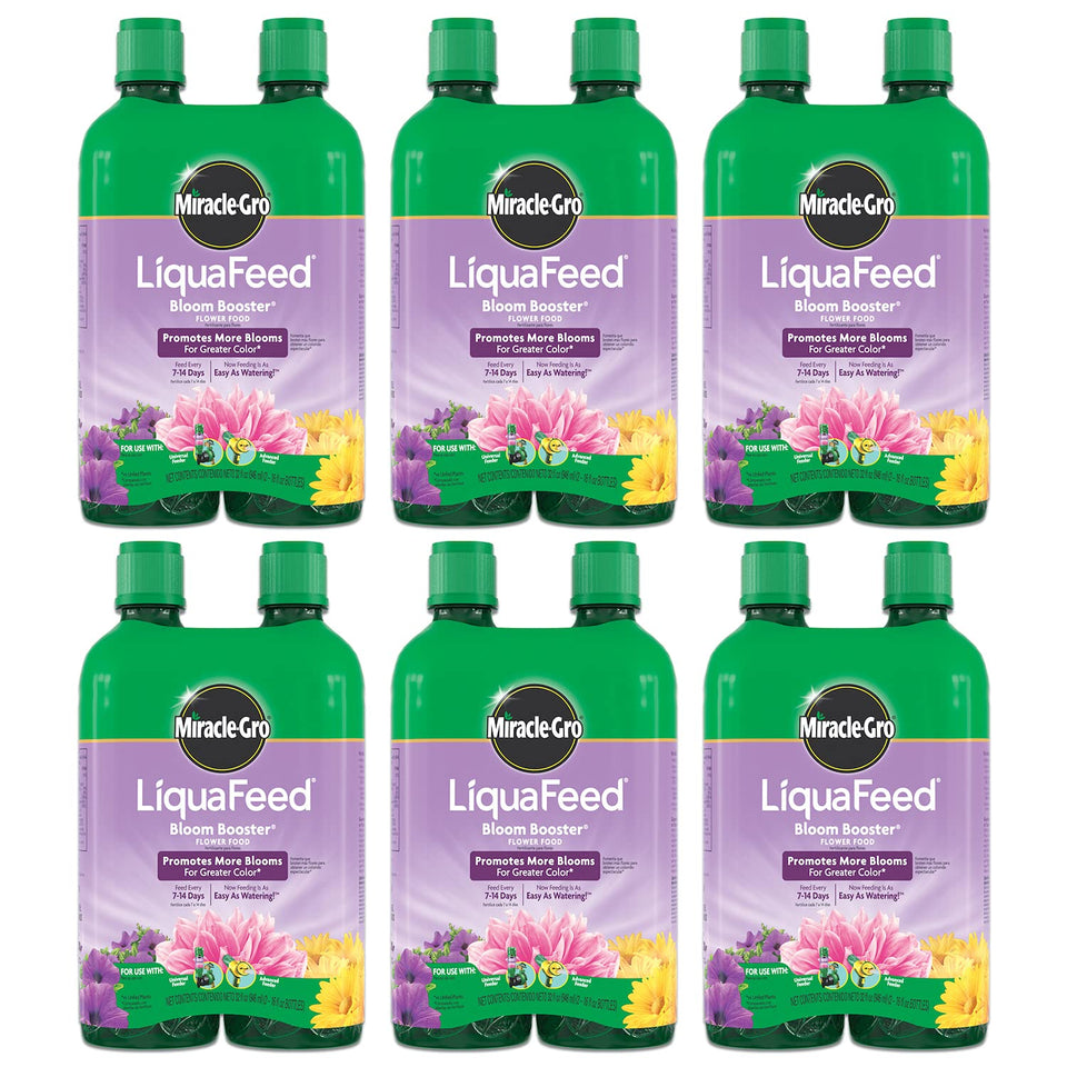 Miracle-Gro LiquaFeed bloom booster refill bottle fuels vibrant flowers with easy feeding.