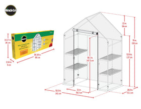Miracle-Gro Mini Walk-In Greenhouse dimensions, compact footprint with tall interior for plants.