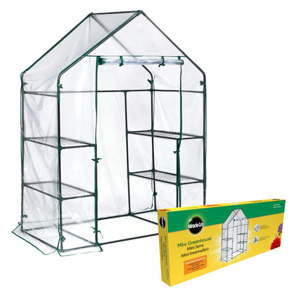 Miracle-Gro Mini Walk-In Greenhouse front view, compact protection for herbs and seedlings.