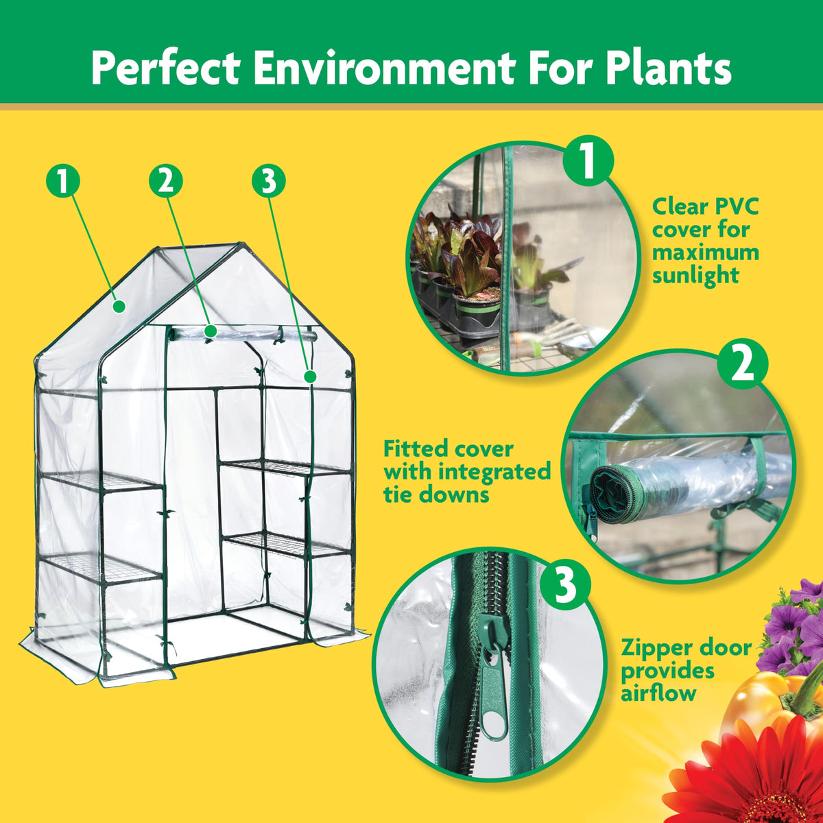 Miracle-Gro Mini Walk-In Greenhouse open door, easy walk-in access and ventilation.