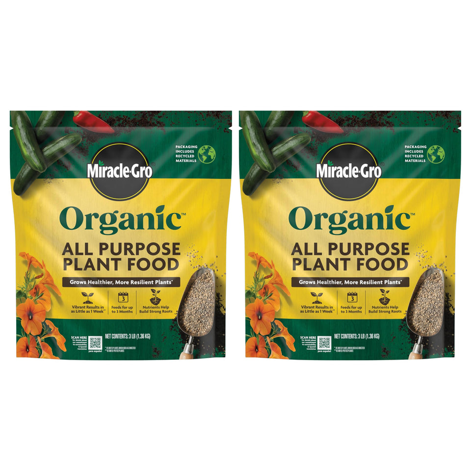 Miracle-Gro Organic All Purpose Plant Food granules spread on soil for even feeding