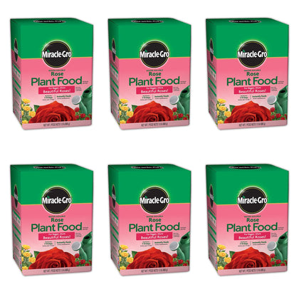 Miracle-Gro Rose Plant Food packaging for six-pack display and easy dosing.