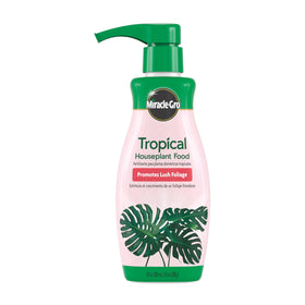 Miracle-Gro Tropical Houseplant Food bottle pour enables easy weekly feeding.