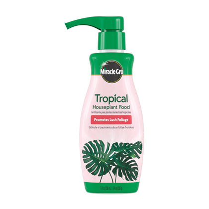 Miracle-Gro Tropical Houseplant Food bottle pour enables easy weekly feeding.