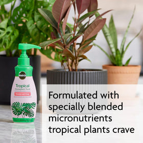 Miracle-Gro Tropical Houseplant Food contains magnesium, manganese, copper, zinc for plant health.
