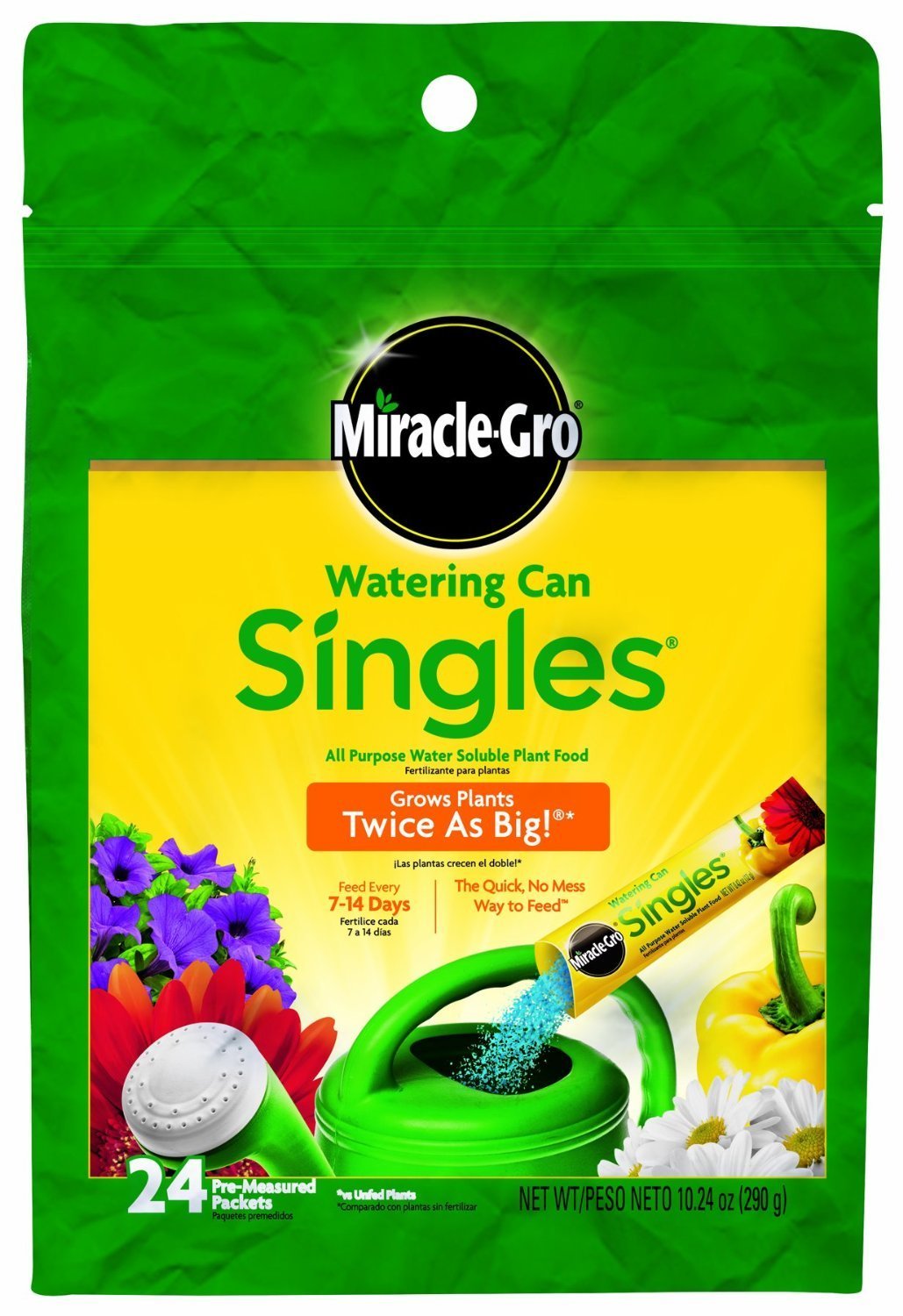 Miracle-Gro Watering Can Singles packets for quick, mess-free plant feeding.