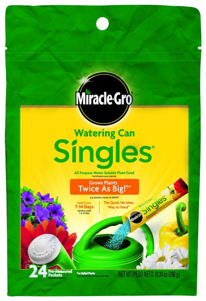 Miracle-Gro Watering Can Singles packets for quick, mess-free plant feeding.