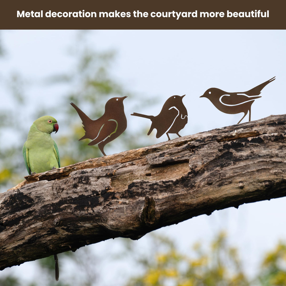 MIRATE rusty birds decor on fence adds rustic focal point for yard appeal