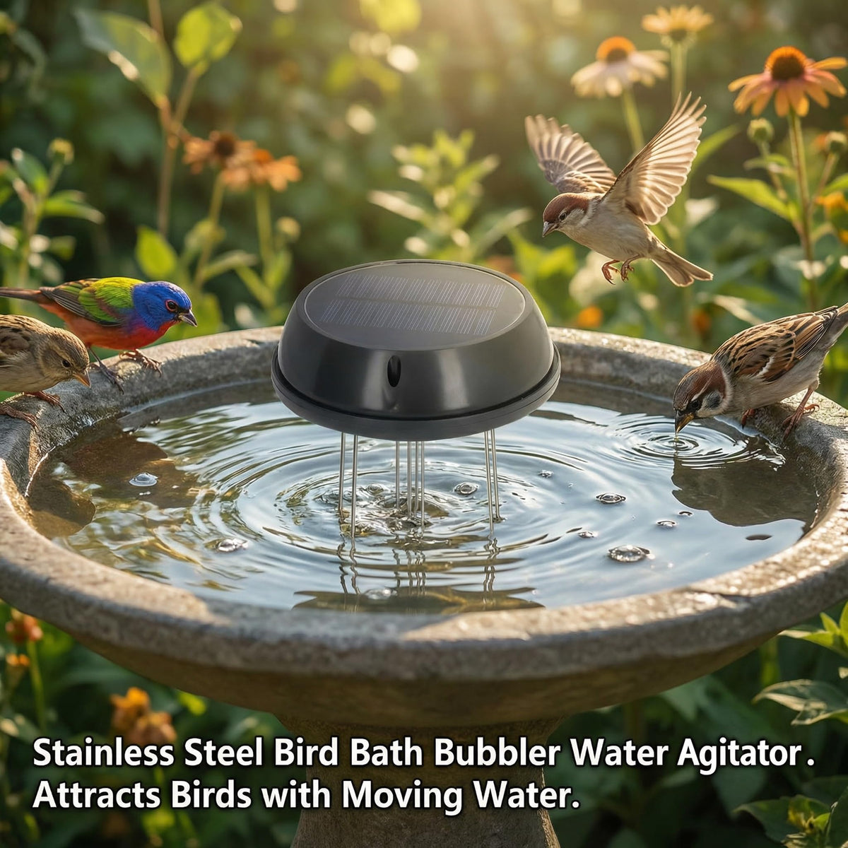 Miriam Song bracket attachment for bird bath demonstrates secure, adjustable setup.