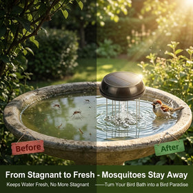 Miriam Song oxygenating water in a bird bath for a fresher habitat.