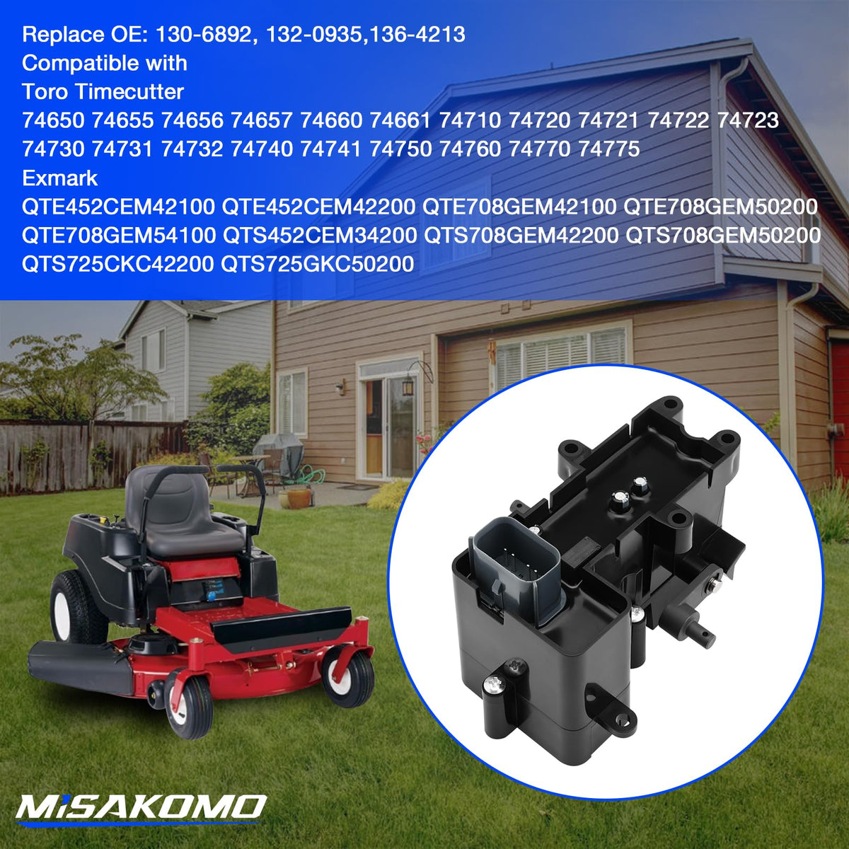 Misakomo brake box compatibility list covering Toro Timecutter and Exmark Quest models