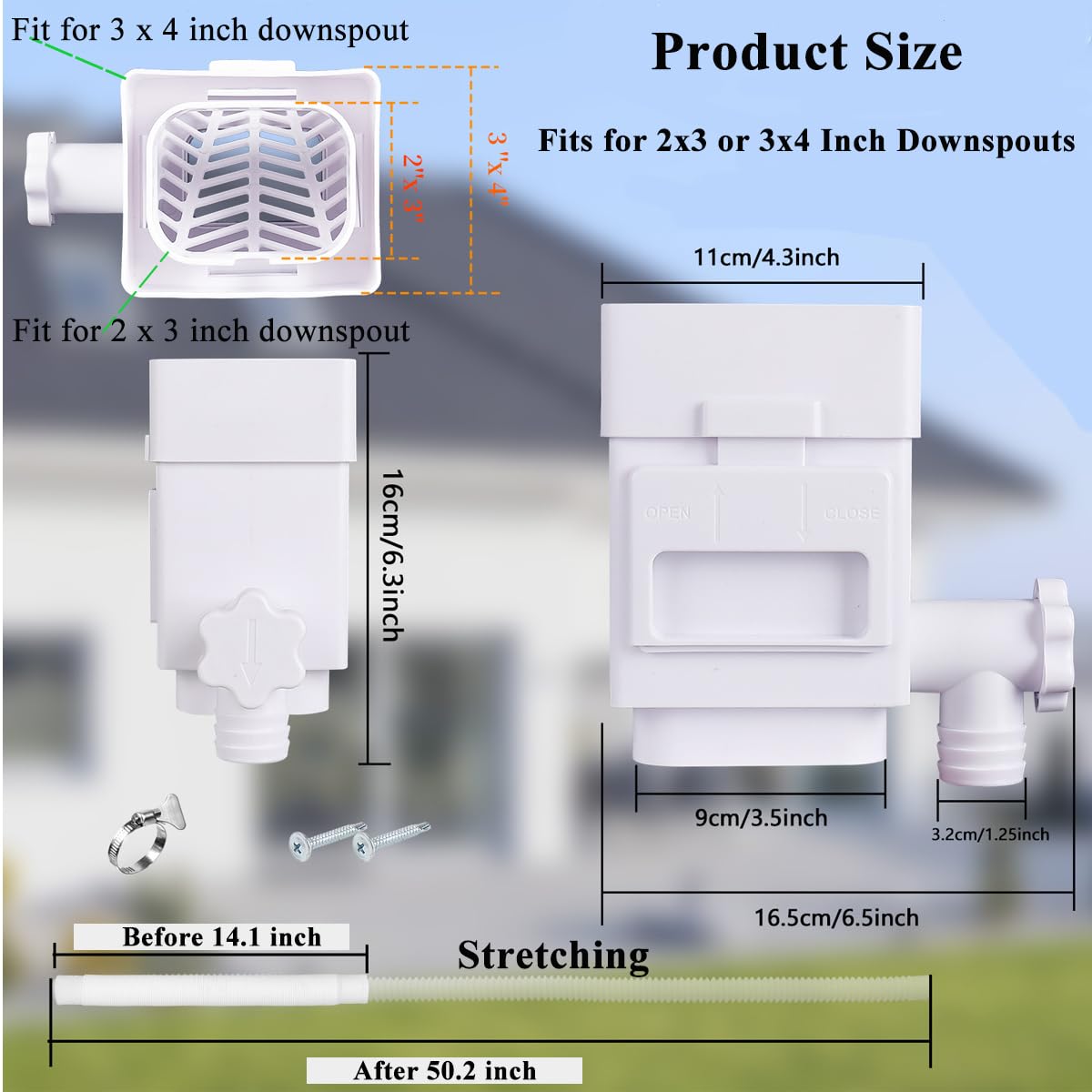 MISDENK compatibility visual shows versatile downspout fit for common sizes.
