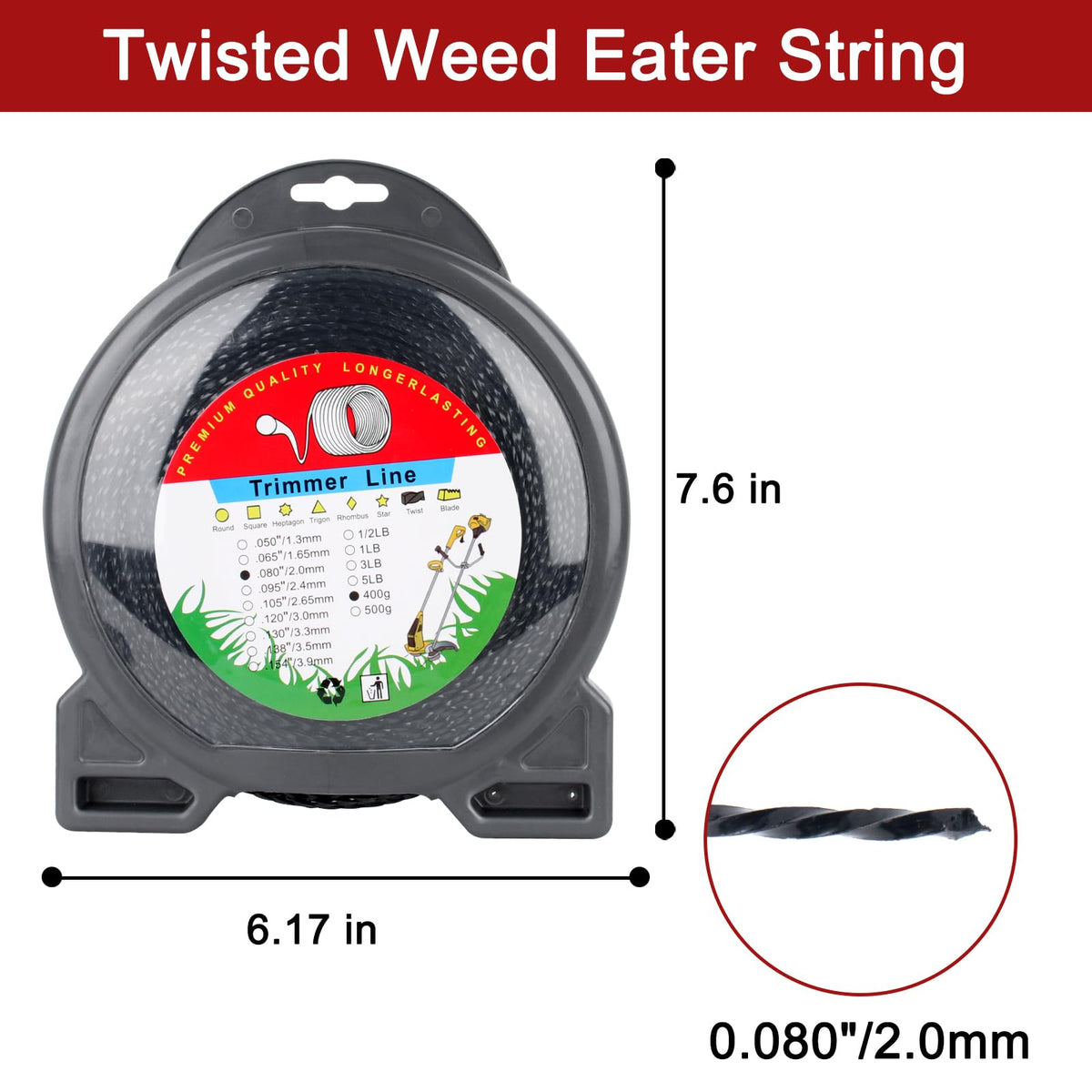 Misfart grass trimmer line with aerodynamic design for efficient cutting.