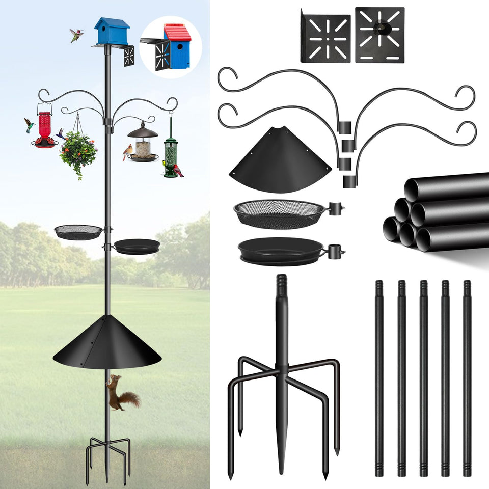 Misoull 92-inch bird feeder pole with squirrel-proof baffle for durable outdoor use.