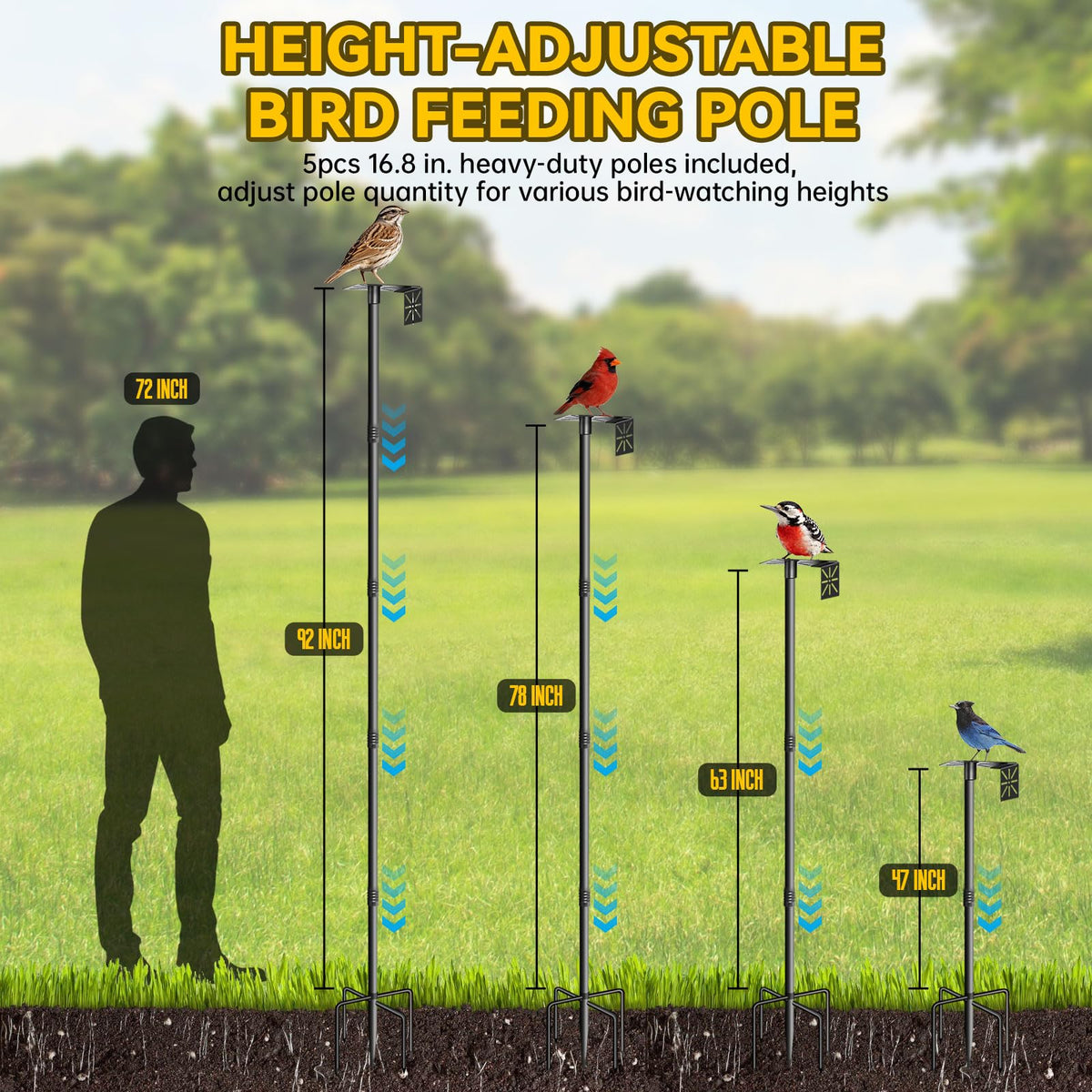Misoull adjustable height pole with 5 sections for versatile views.