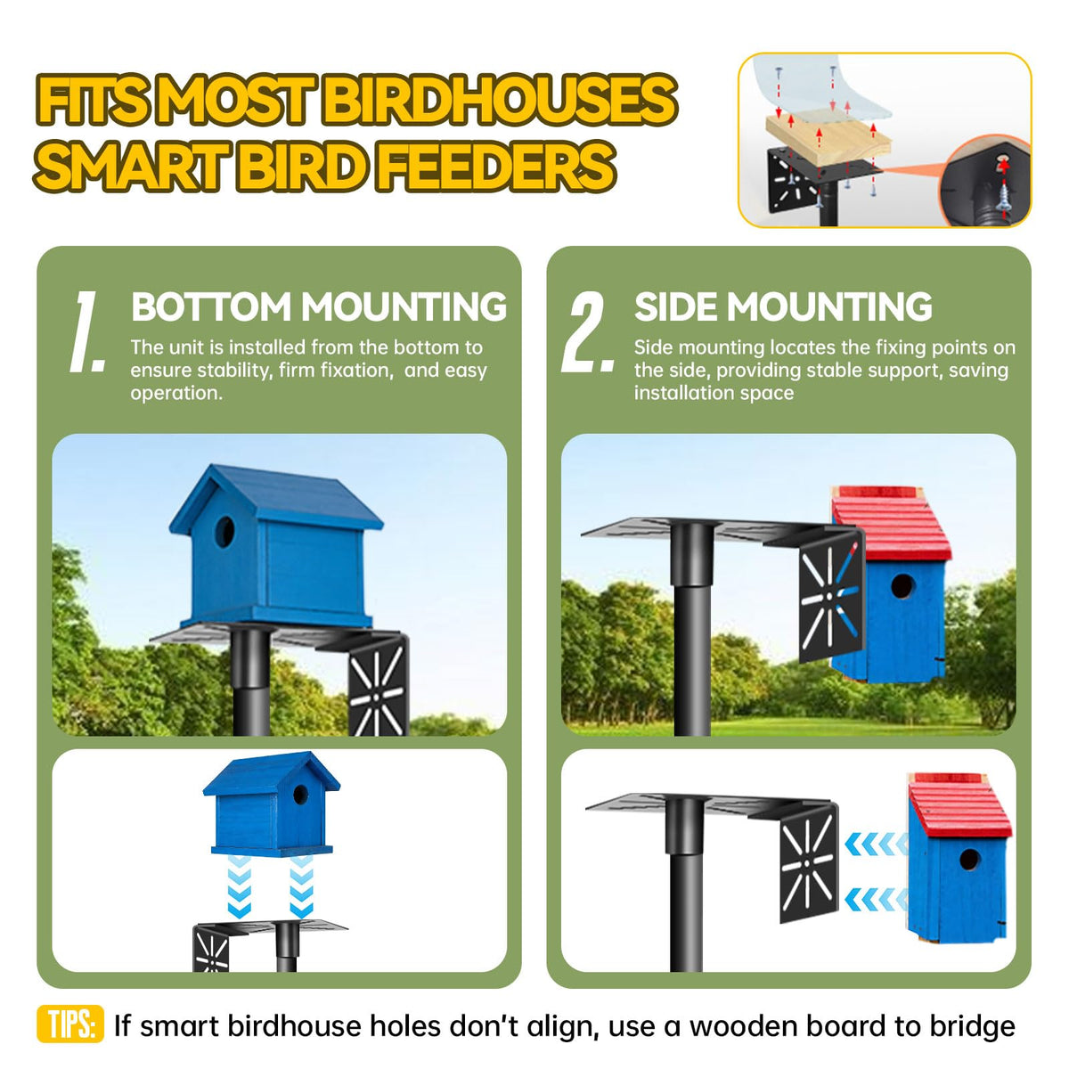 Misoull bird bath tray attachment keeps water accessible for visiting birds.