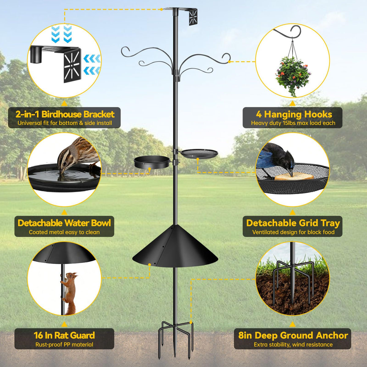 Misoull squirrel-proof baffle detail deters squirrels while protecting seed.