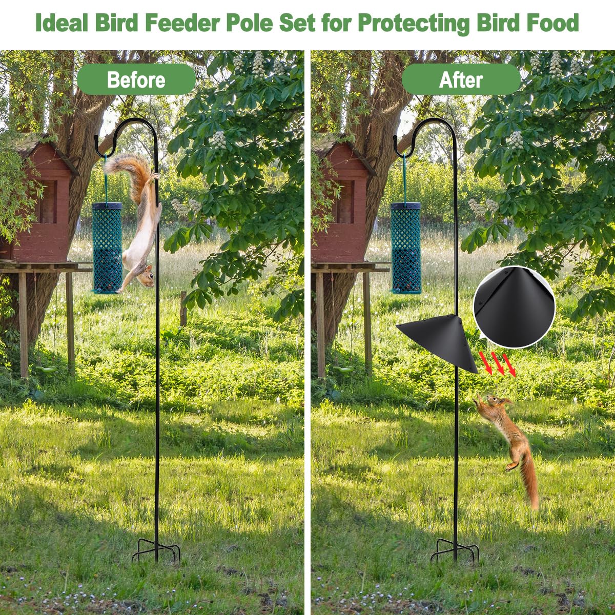 MISPACIO removable squirrel baffle protects bird food from intruders
