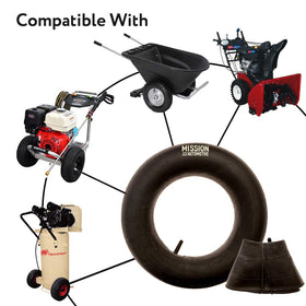 Mission Automotive 4.80/4.00-8 inner tube and trailer compatibility for easy swaps.