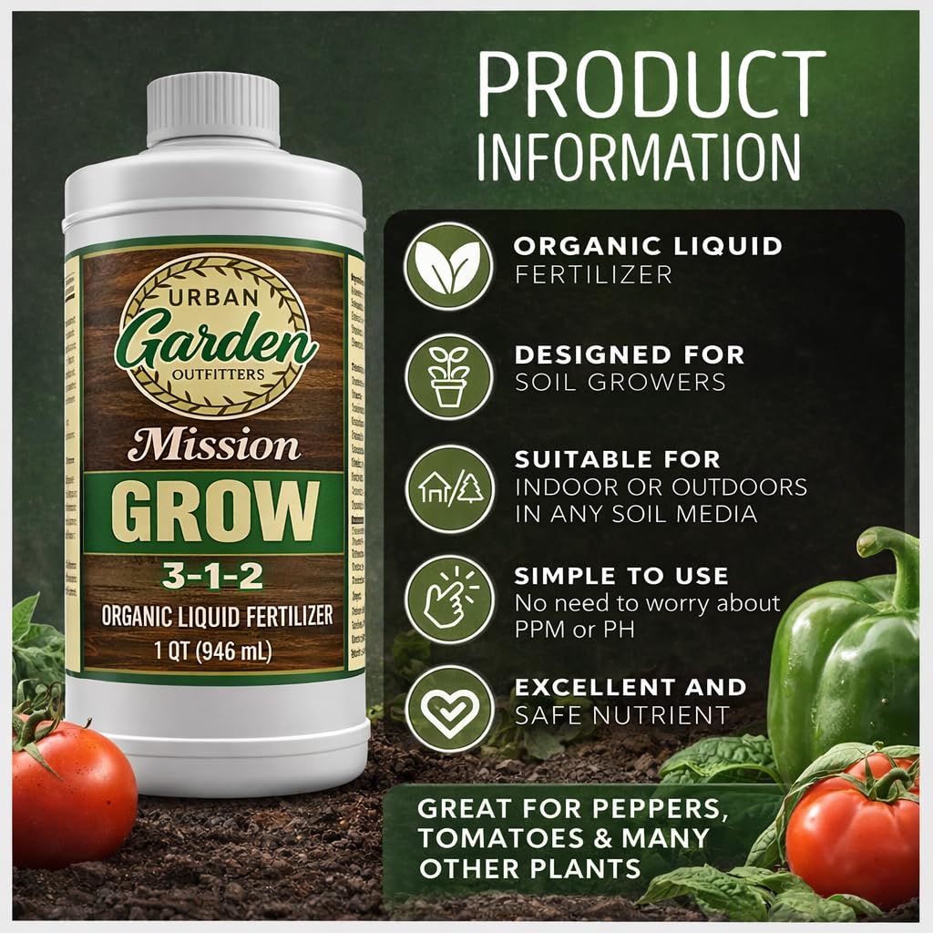 Mission Fertilizer Grow label detail highlighting balanced N-P-K for vibrant growth