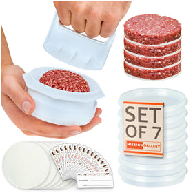 Mission Gallery burger press assembly showing uniform patties for even cooking