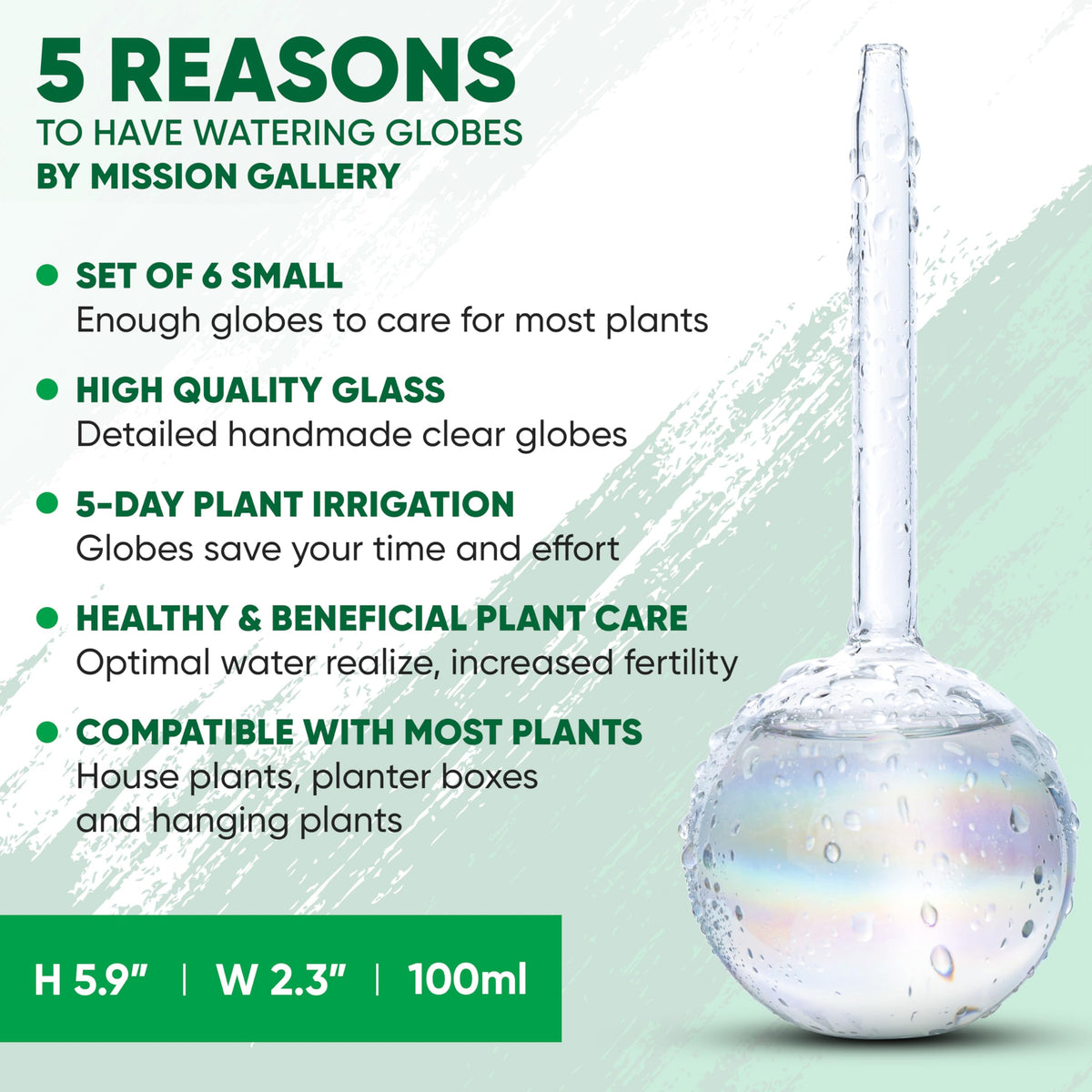 Mission Gallery glass bulb angled at 75-85 degrees for controlled release