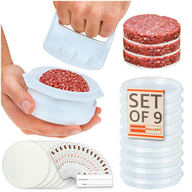 Mission Gallery hamburger press patty maker creates uniform patties for even grilling.