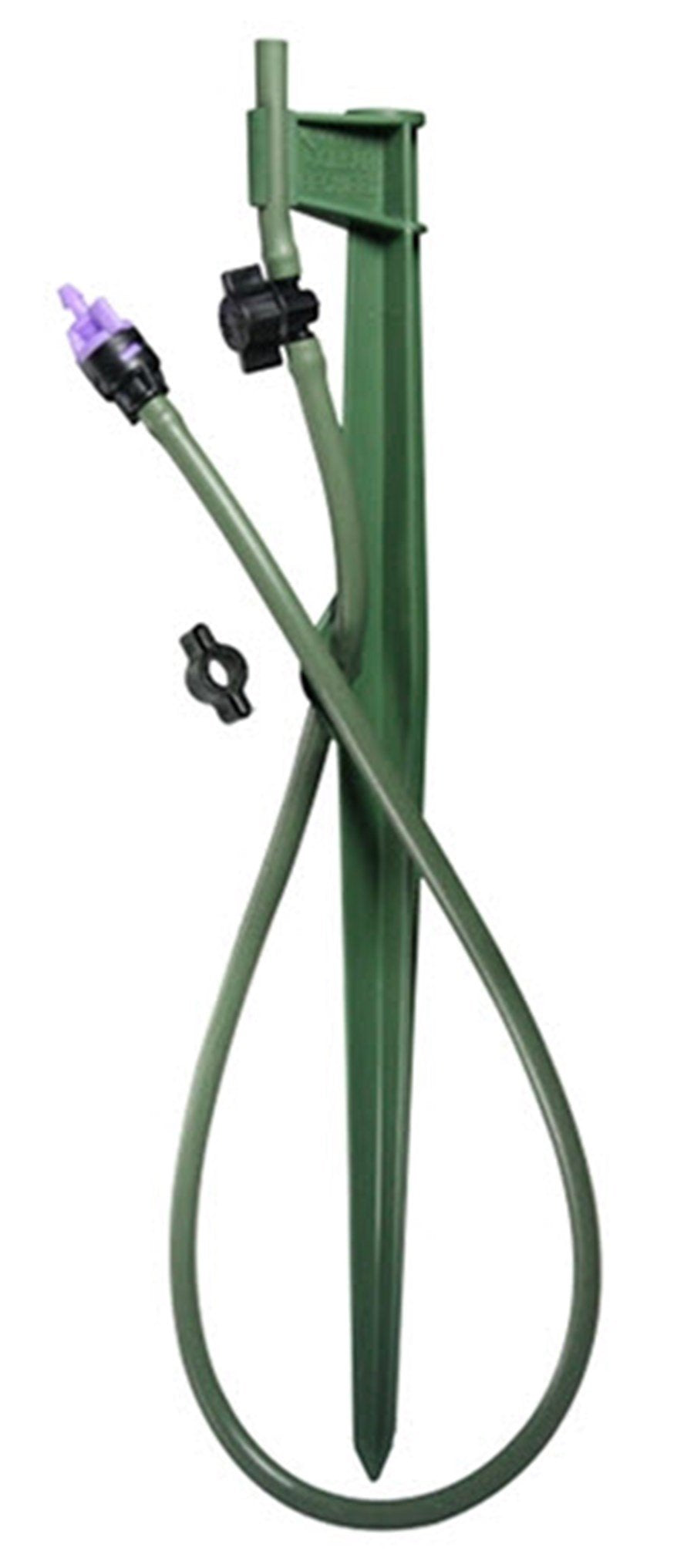 Mister Landscaper Green Landscape Stake Assembly ready for installation along a lawn to promote even watering.