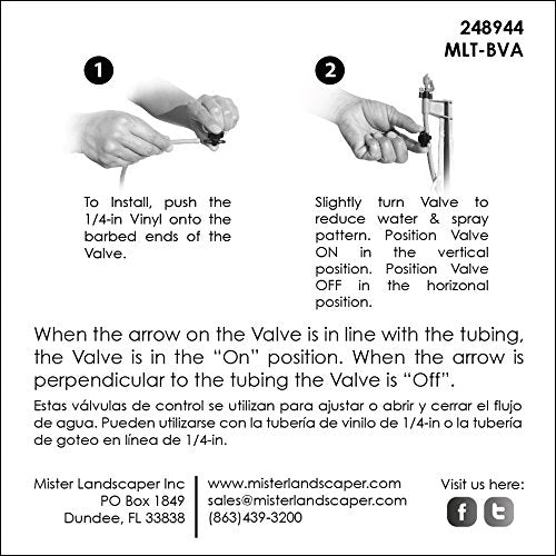 Mister Landscaper easy quarter-turn valve enables quick on/off irrigation control.