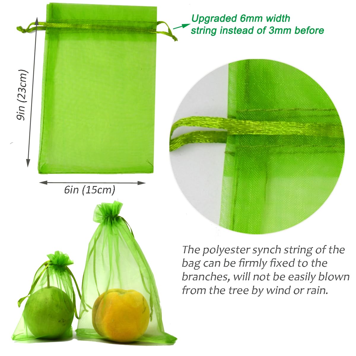 Miuezuth green bag on tree provides bird protection with mesh shielding
