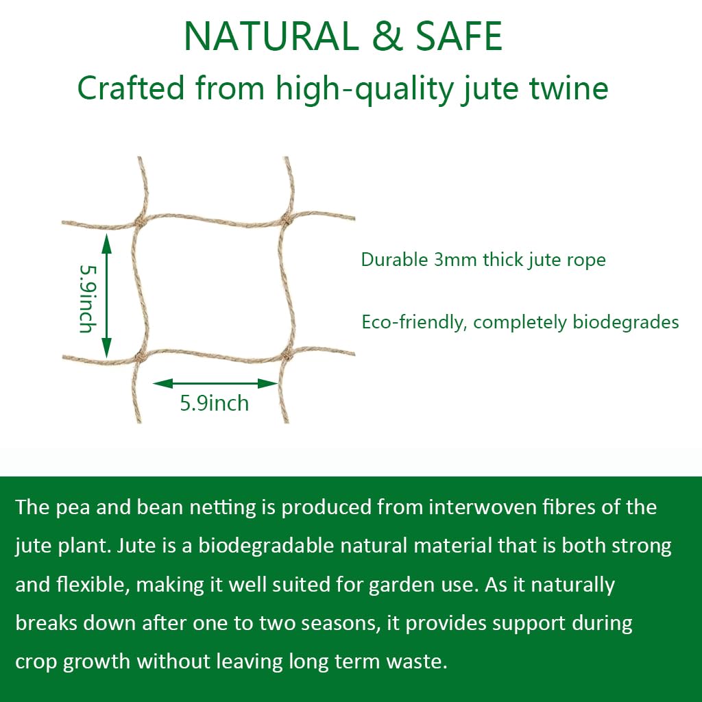 Miuezuth jute netting 3 mm durability supports beans and cucumbers.