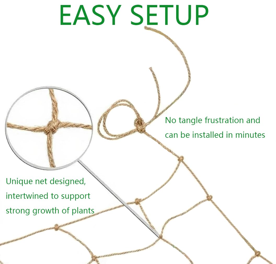 Miuezuth jute netting with corner markings for quick trellis setup.