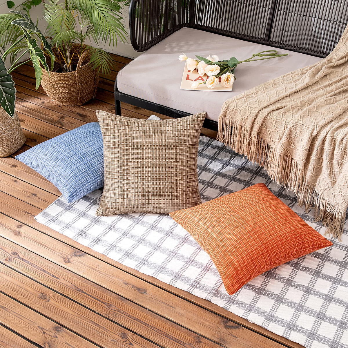 MIULEE beige pillow cover on couch showing indoor comfort and style