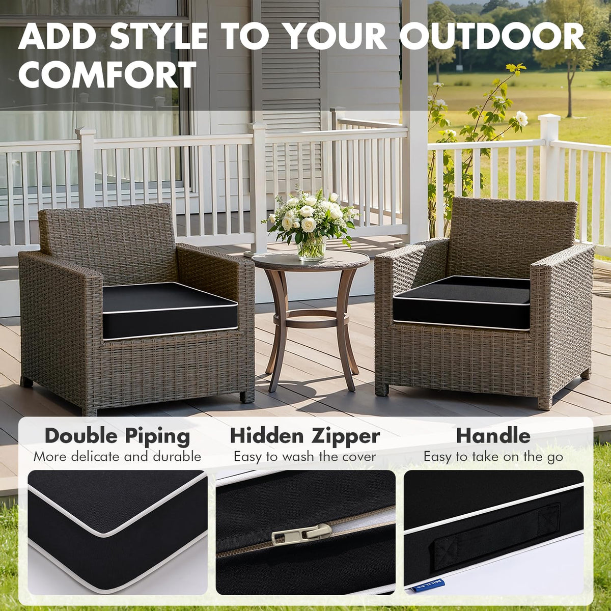 MIULEE black outdoor cushion carry handle for easy transport