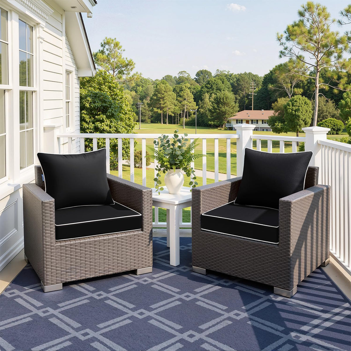 MIULEE black outdoor seat cushion side view showing slip-resistant bottom for stable seating.