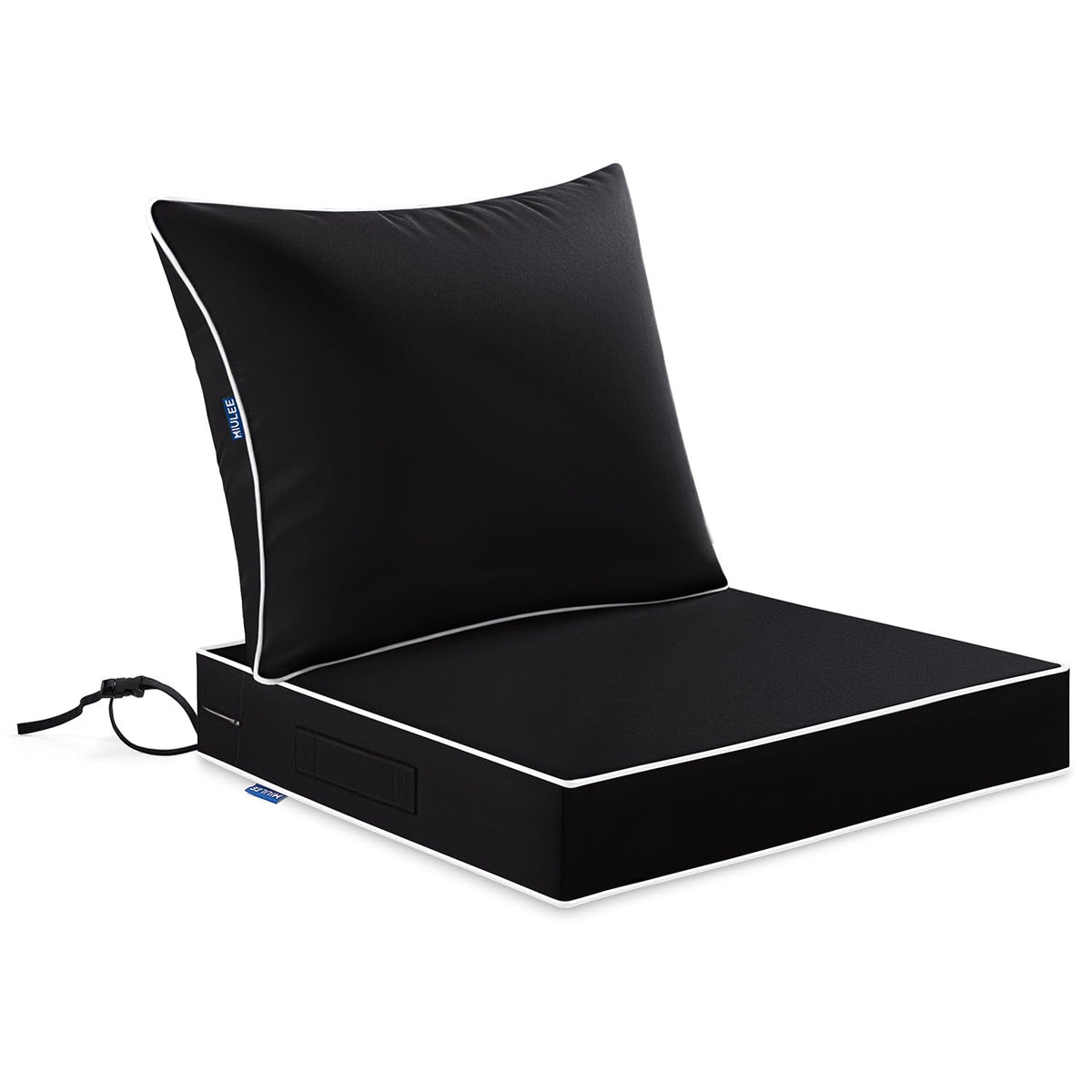 MIULEE black outdoor seat cushion 24x24 top view, weather-ready comfort for patio chairs.